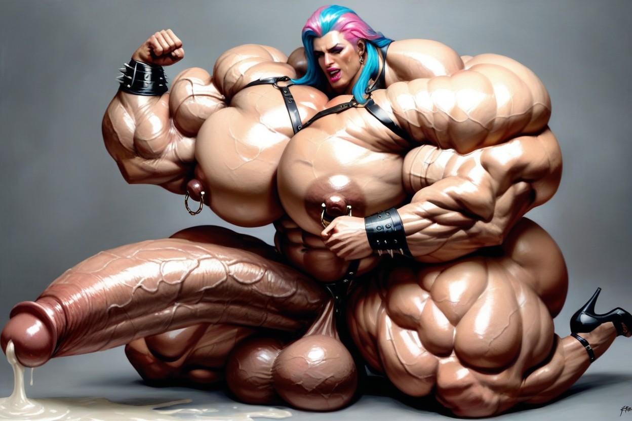 Leather Bracers, Gigantic Latissimus Dorsi, Breast Expansion Shemale AI Porn