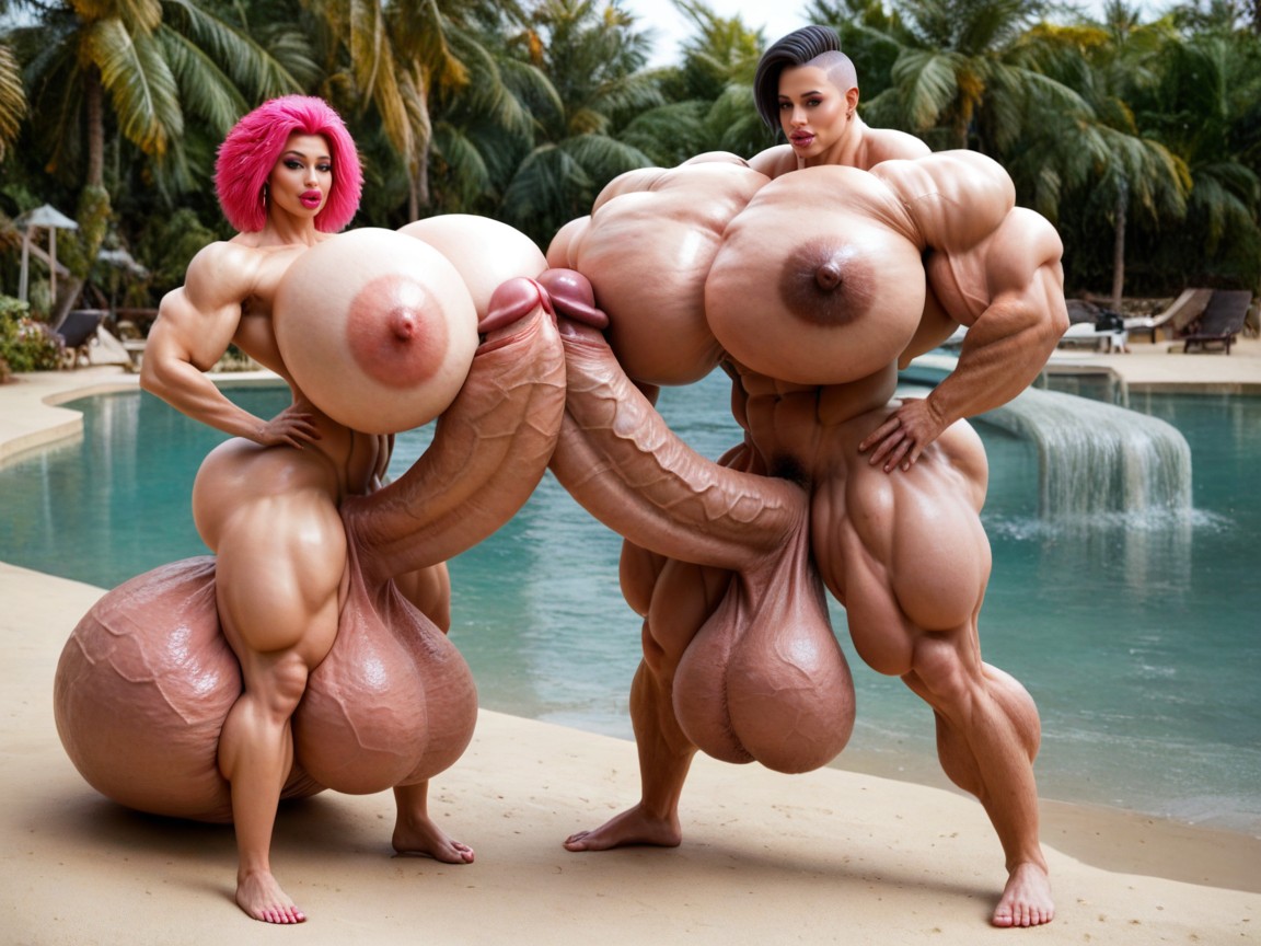 Hyper Gigantic Balls, Small Breasts, Hyper Gigantic Lips Shemale AI Porn