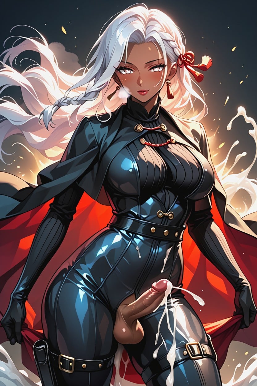 Intense Sex, White Neck Frill, Long White Hair Shemale AI Porn