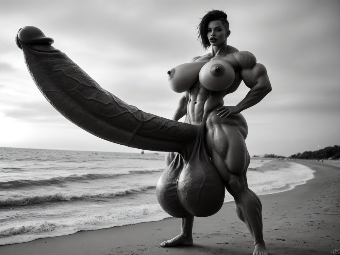 Extremely Muscular, Hyper Bimbo, Hyper Long Penis Shemale AI Porn