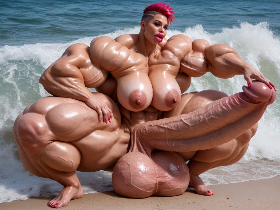 Huge Veins Penis, Balls Are Big Enough To Touch The Floor, Ultra Detailed Face Shemale AI Porn