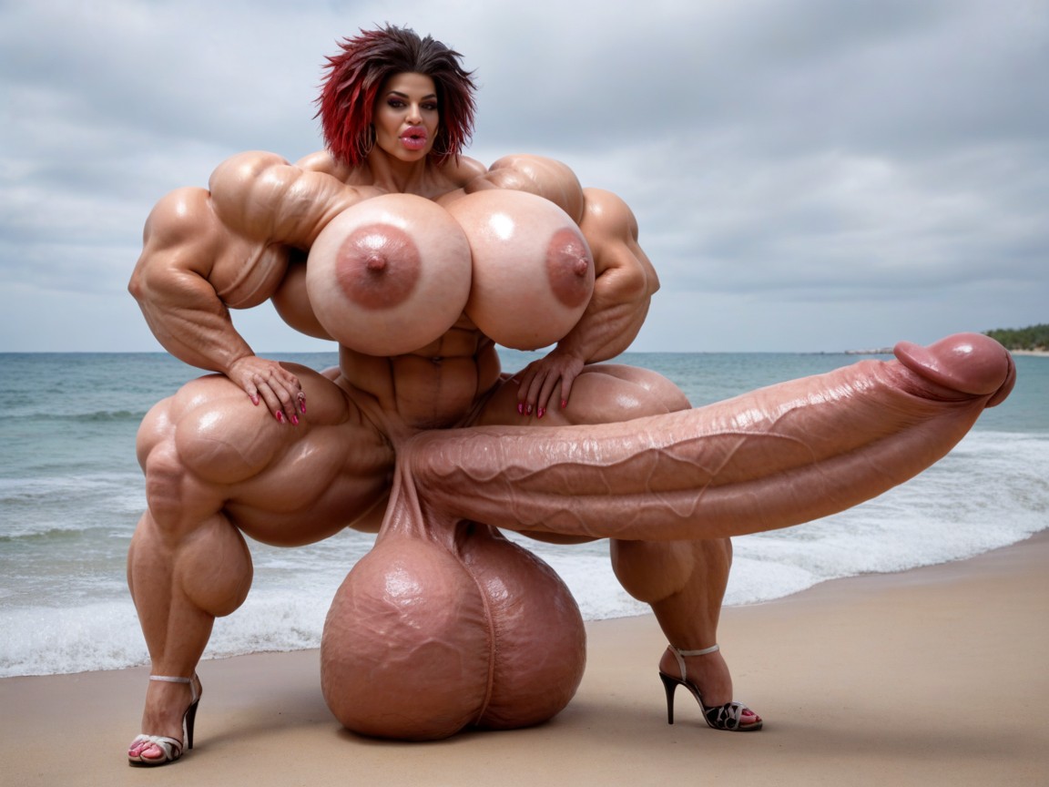 Hyper Bimbo, Culo Redondeado, Hyper Absurdly Gigantic Enormous Muscle Porno shemale IA