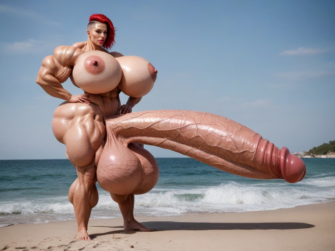 Hyper Absurdly Oversized Balls, Hyper Absurdly Extremely Oversized Girthy Penis, Gorgeous Face Porno shemale IA
