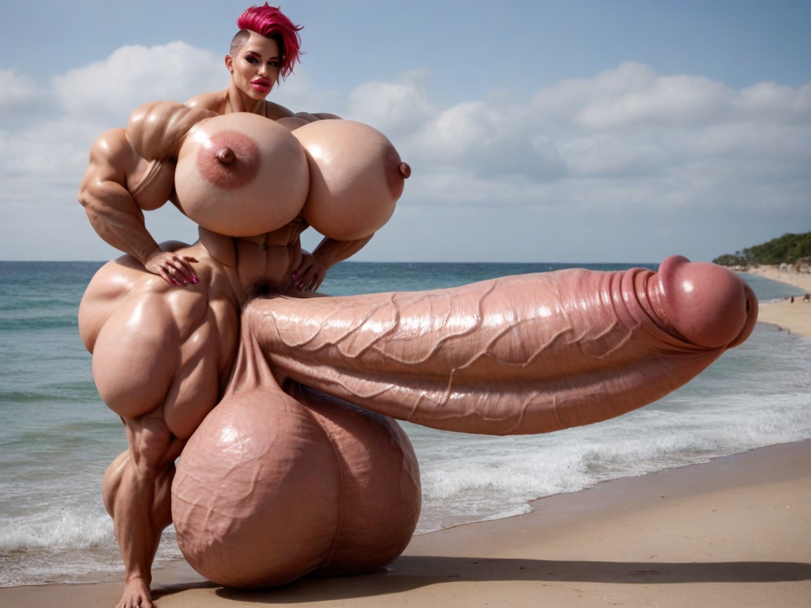 Hyper Absurdly Gigantic Massive Muscle, Extremely Muscular, Penis Gigantic Then Torso Shemale AI Porn
