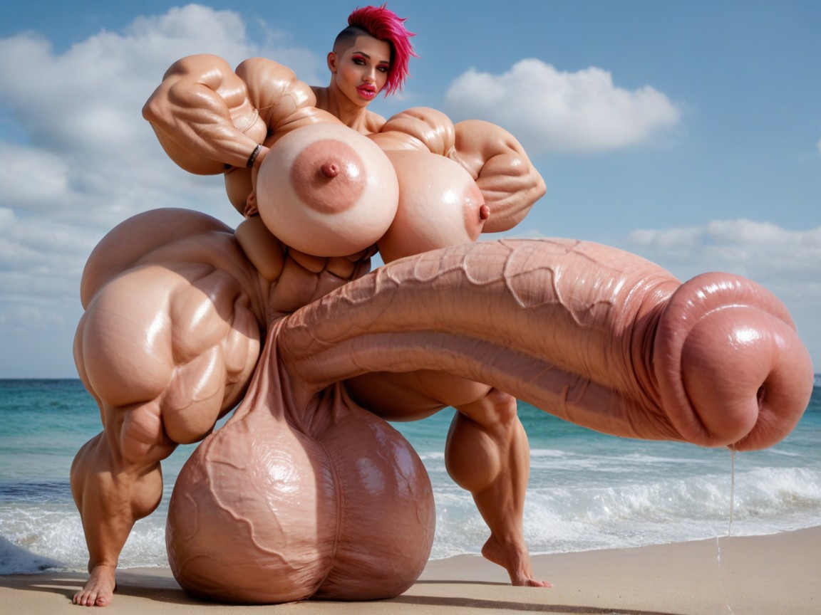 Hyper Gigantic Muscle Growth, Hyper Gigantic Massive Biceps, Hyper Gigantic Swollen Bimbo Lips Shemale AI Porn