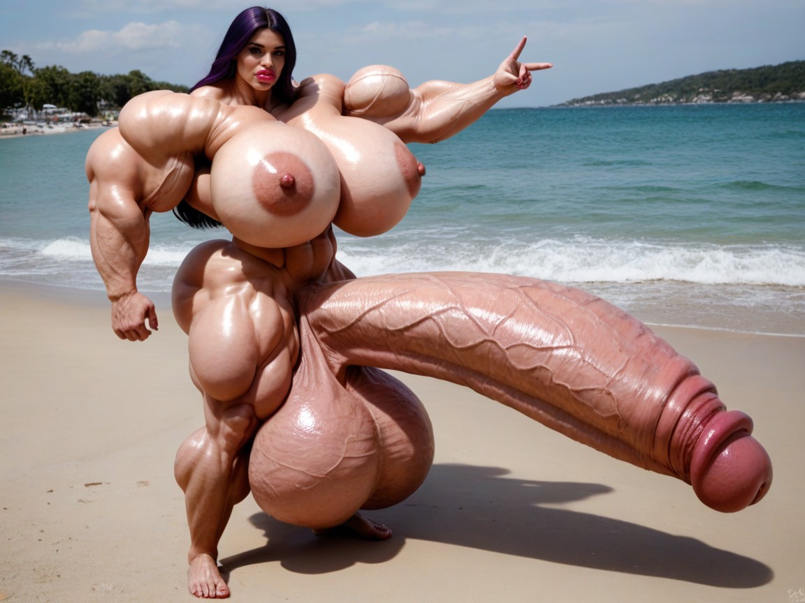 Hyper Gigantic Massive Abs, Hyper Gigantic Swollen Bimbo Lips, 肌肉发达 人妖AI色情