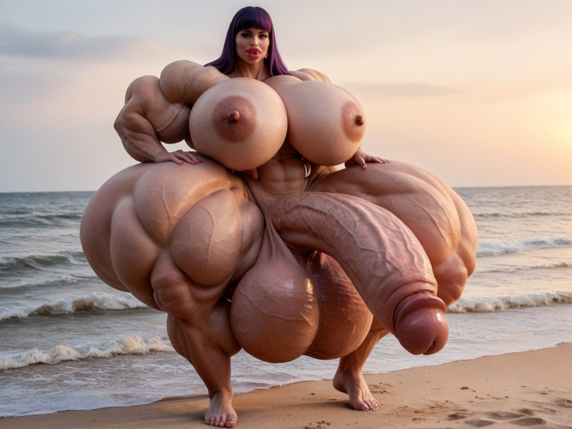 Nude Hyper Futanari With Hyper Gigantic Penis, Gorgeous Face, Full Body View Shemale AI Porn