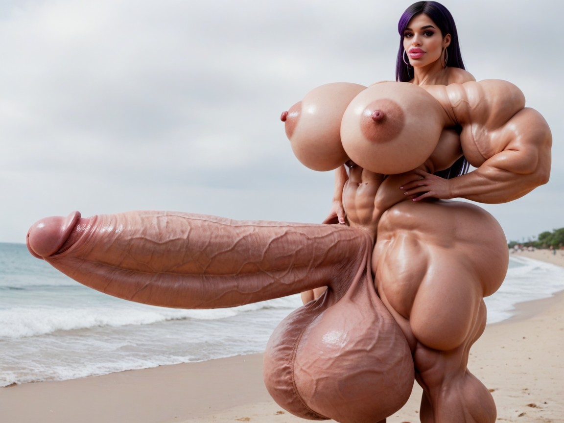 Hyper Absurdly Oversized Wides Penis, Extremely Muscular, Hyper Gigantic Lips Shemale AI Porn