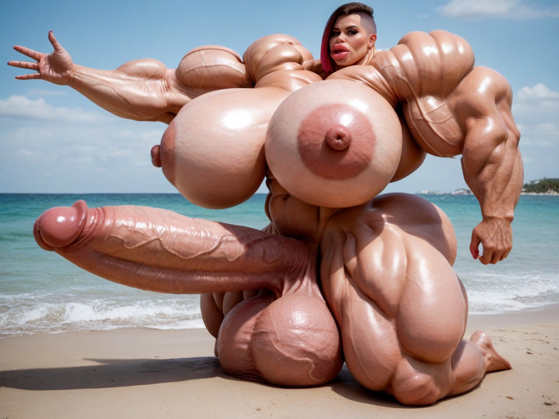 Super Model, Penis Gigantic Then Torso, Hyper Gigantic Swollen Bimbo Lips 쉬메일 AI 포르노