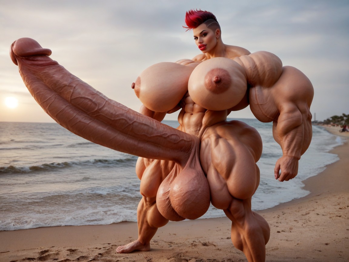 Naked, Extremely Muscular, Hyper Gigantic Muscle Growth Shemale AI Porn