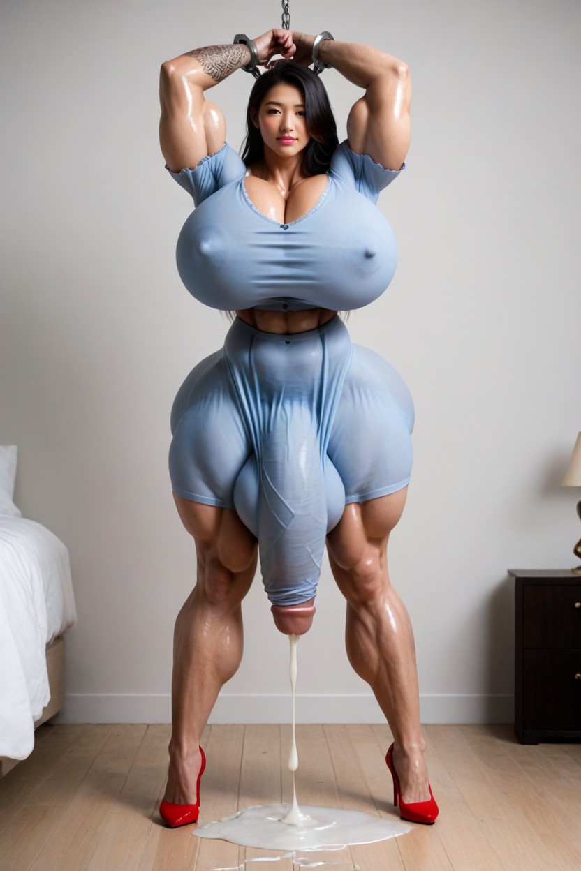 Face Blushing, Pajamas, Standing Shemale AI Porn
