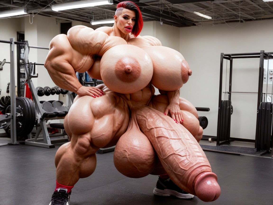 Hyper Bimbo, Hyper Absurdly Gigantic Massive Muscle, 몸보다 큰 음경 쉬메일 AI 포르노