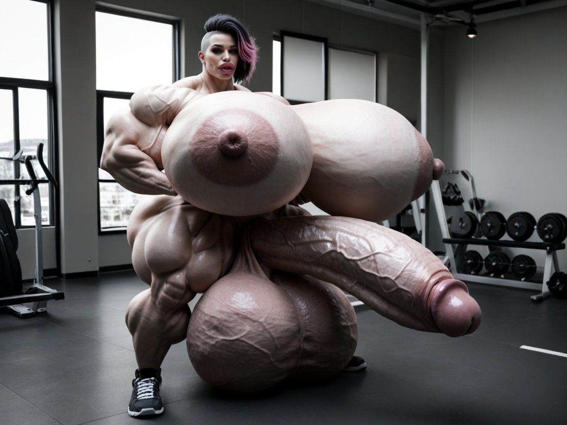 Huge Veins Penis, Hyper Gigantic Abs, Hyper Gigantic Massive Balls Shemale AI Porn