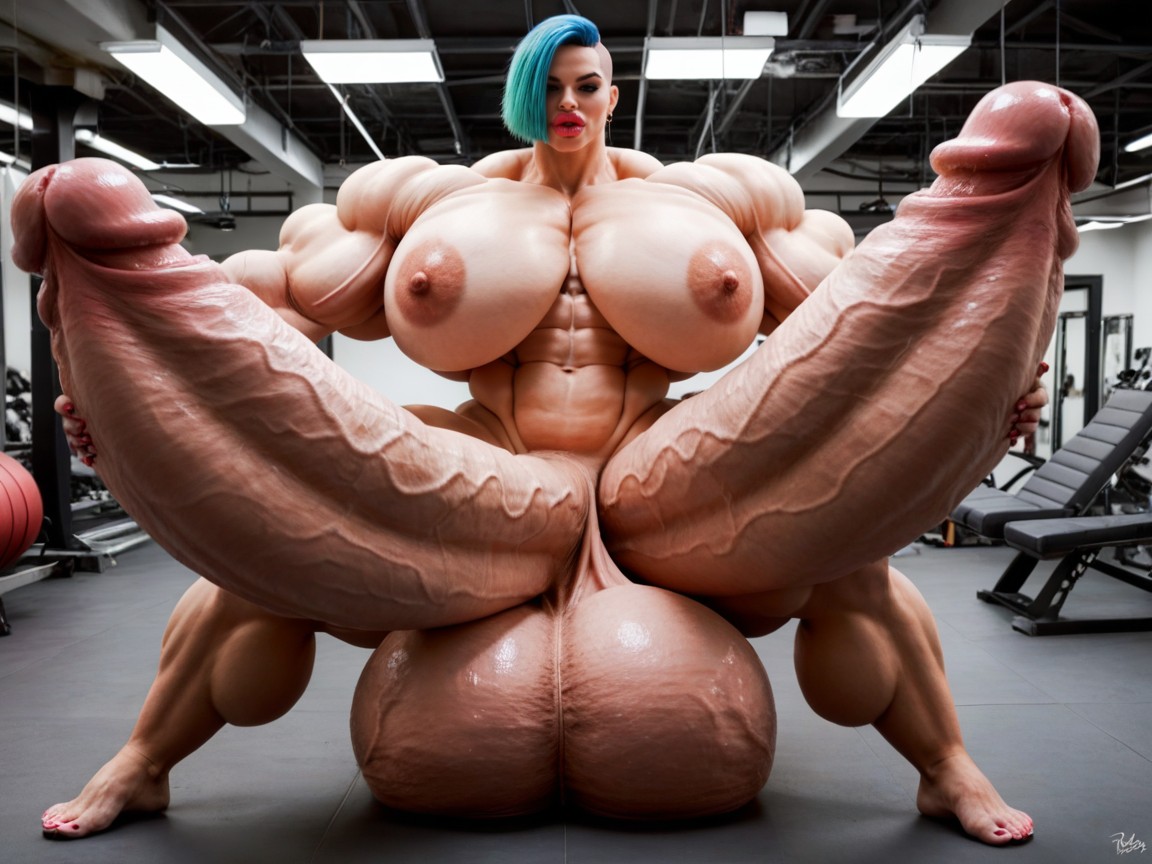 Giant Bulging Penis, Hyper Absurdly Oversized Gigantic Girthy Penis, Hyper Gigantic Swollen Bimbo Lips Shemale AI Porn