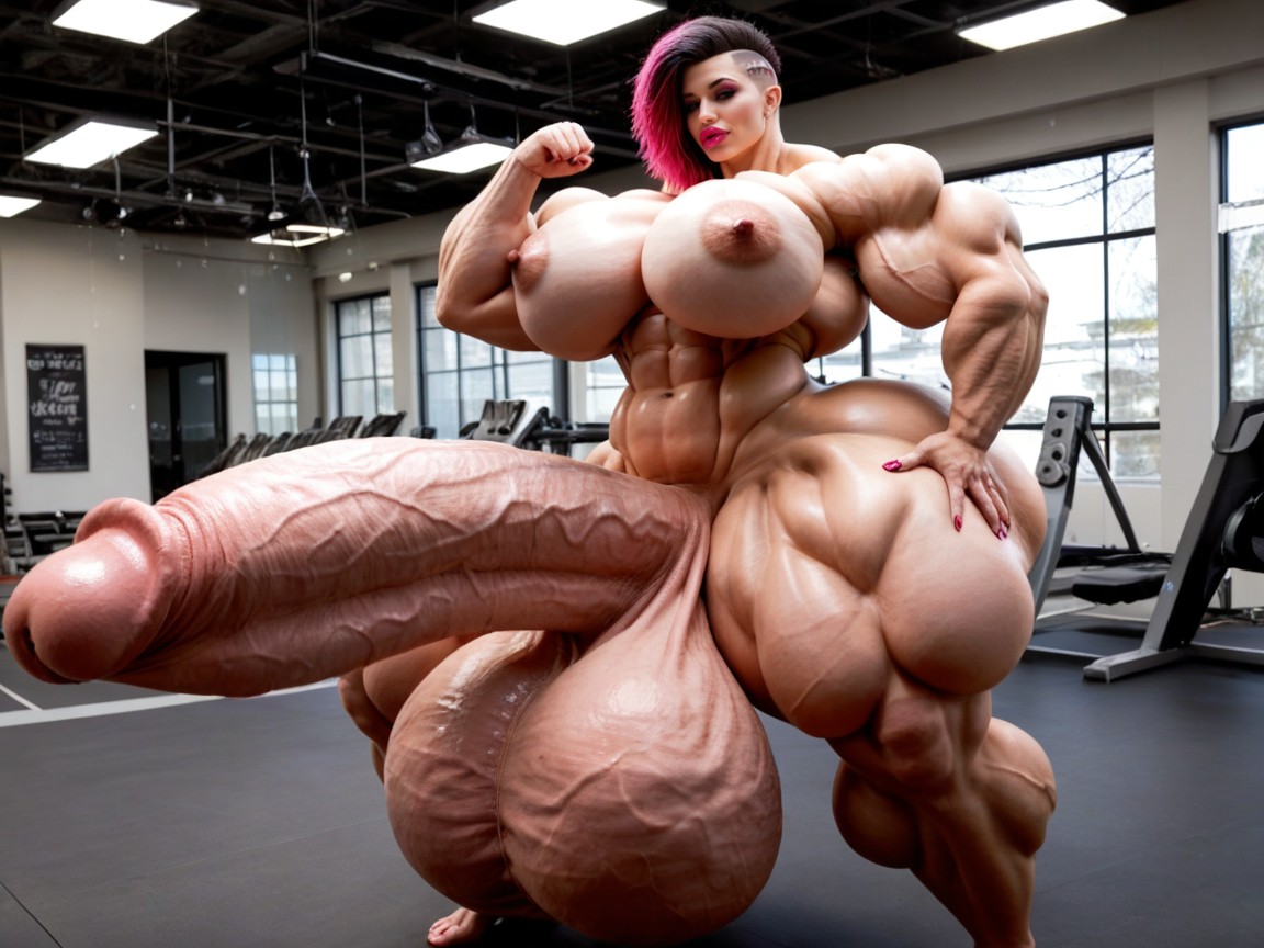 Hyper Bimbo, Hyper Absurdly Oversized Penis, Huge Veins Penis Shemale AI Porn