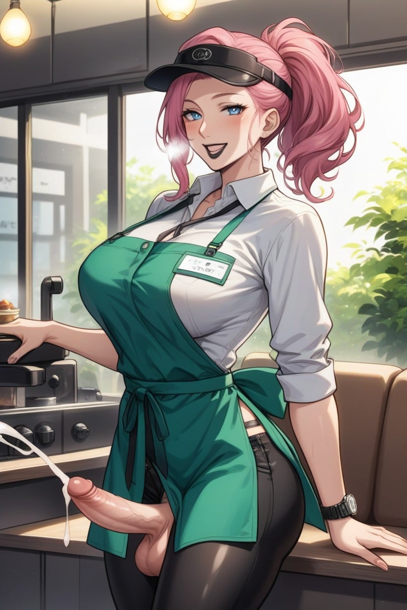 Beautiful Shemale, Average Bust, Messy Ponytail Shemale AI Porn