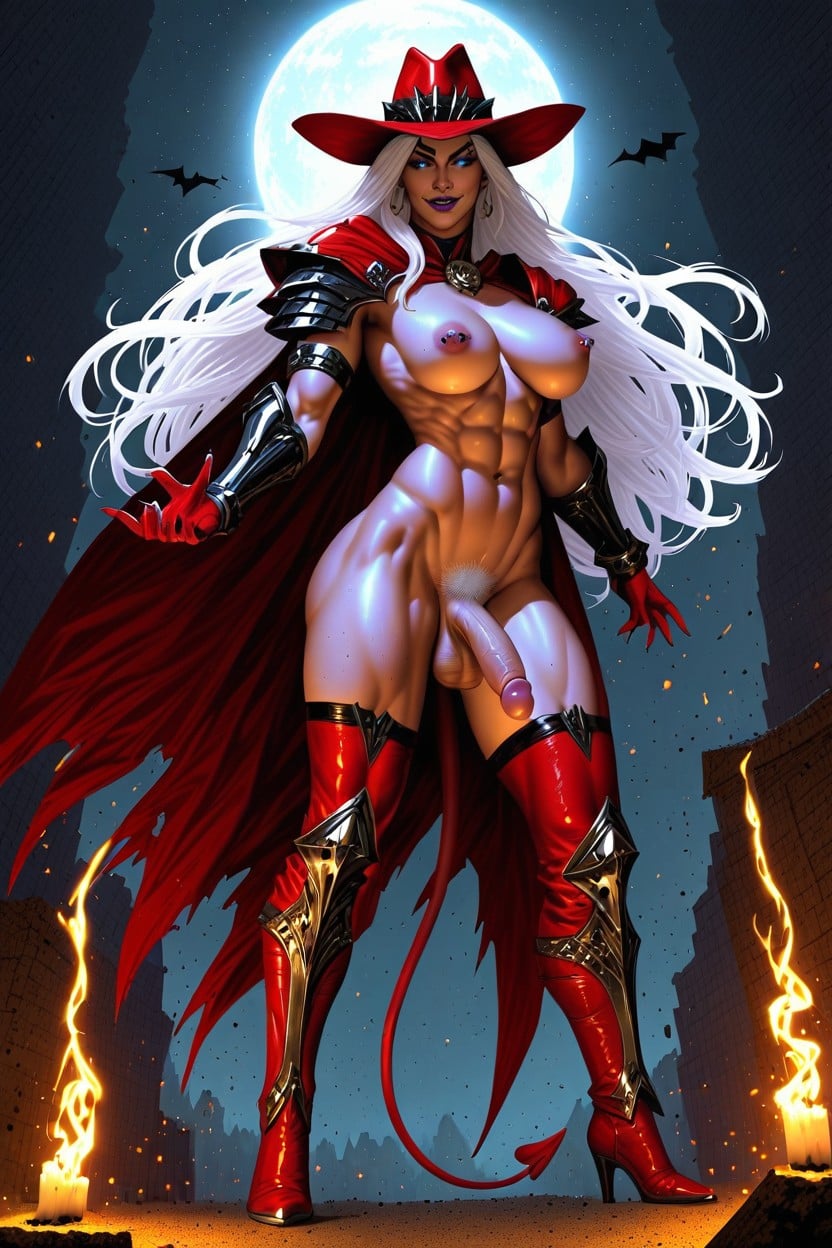Devil, Nipple Piercing, Curly Shemale AI Porn