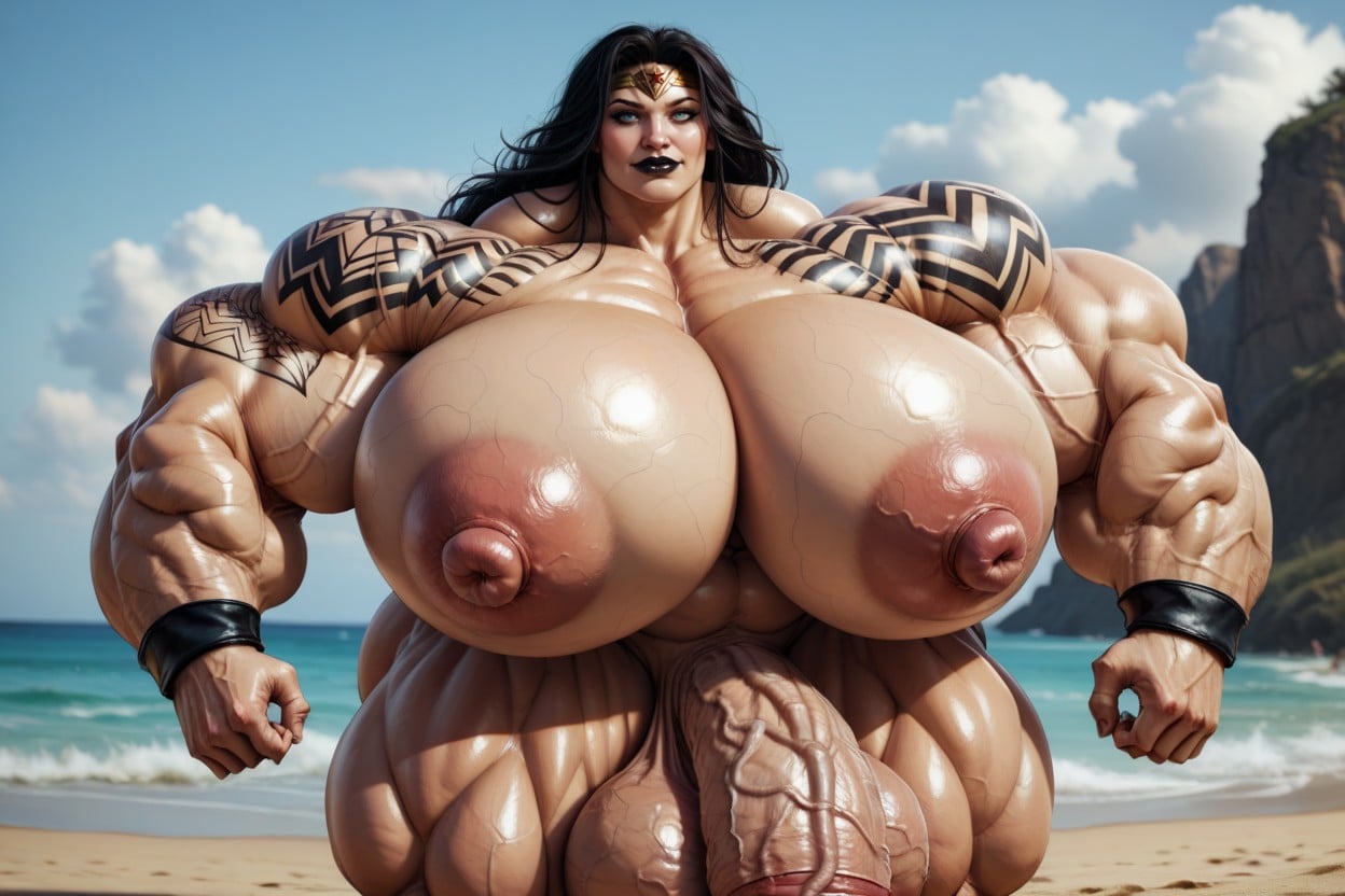 Standing, Hyper Massive Breasts, Extremely Gigantic Breasts Porno IA transsexuelle