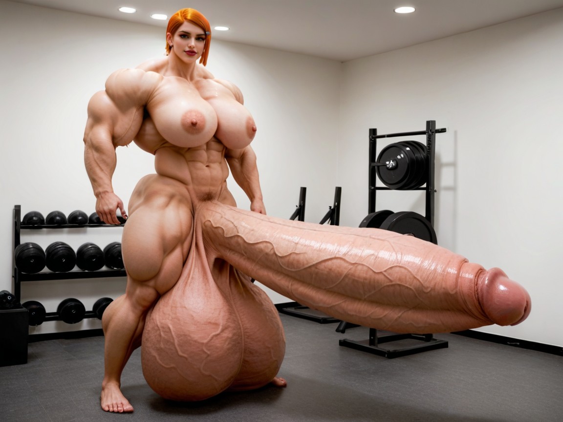 Ultra Detailed Face, Balls Are Just Too Gigantic, Hyper Absurdly Gigantic Massive Muscle Shemale AI Porn