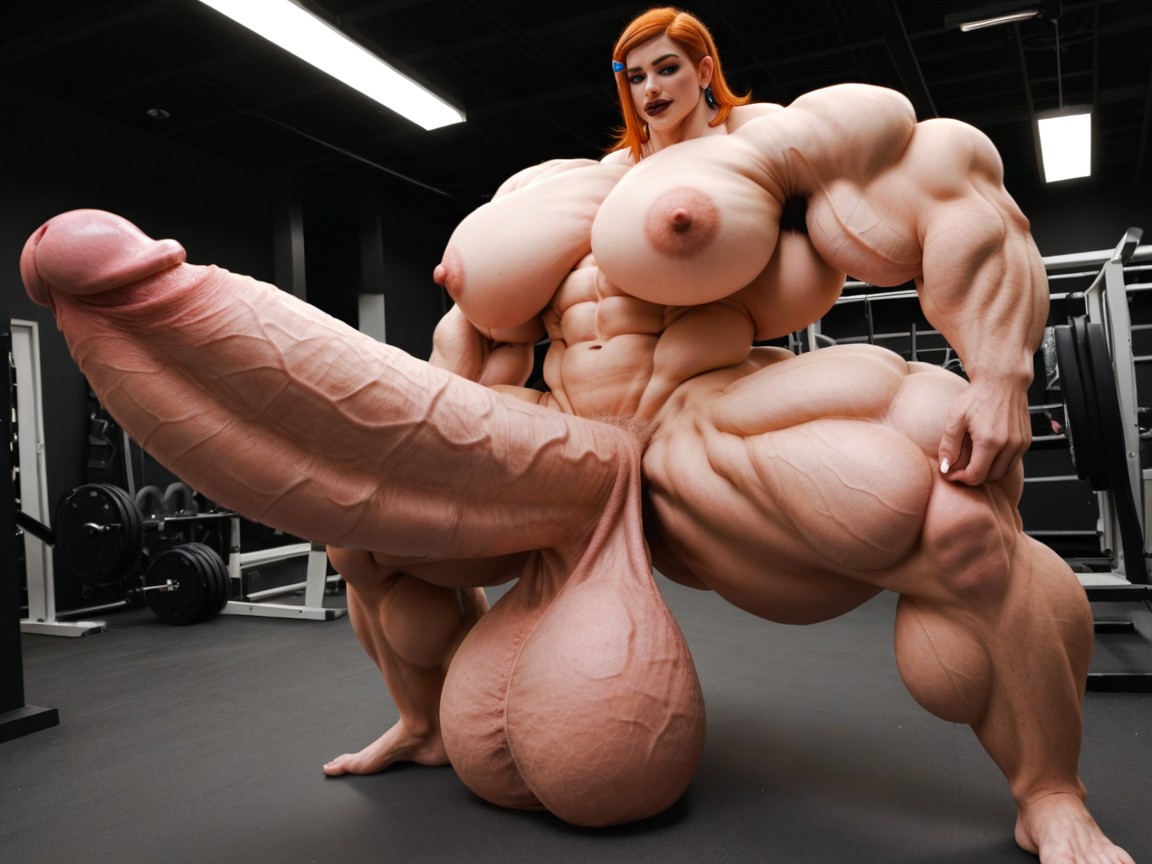 Nude Hyper Futanari With Hyper Gigantic Penis, Culo Redondeado, Pene Más Grande Que El Cuerpo Porno shemale IA