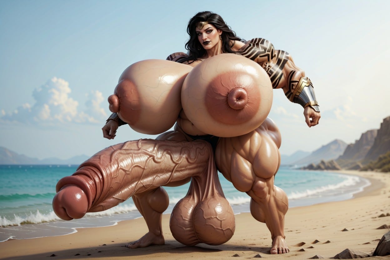 Unglaublich Langer Hyperpenis, Hyper Massive Breasts, Extremely Gigantic Breasts Transfrau KI-Porno