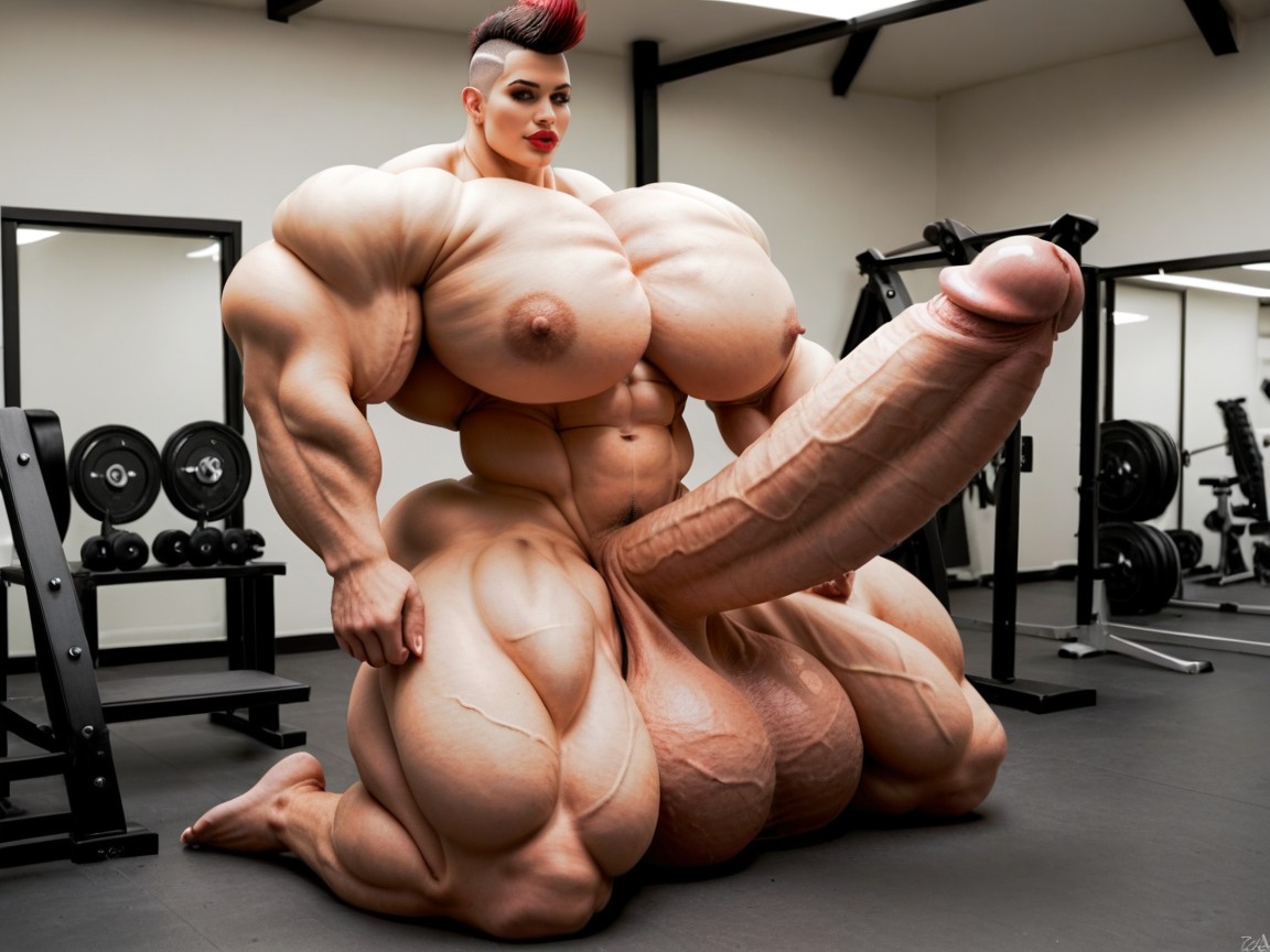 Hyper Gigantic Muscle Hips, Hyper Absurdly Oversized Penis, Hyper Gigantic Growth Shemale AI Porn