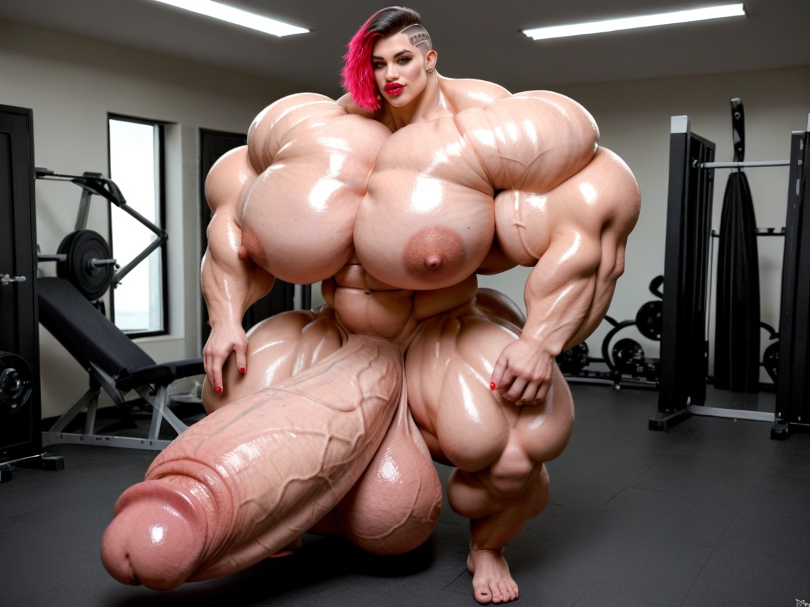 Hyper Gigantic Biceps, Ultra Detailed Face, Buzzcut Hair Shemale AI Porn