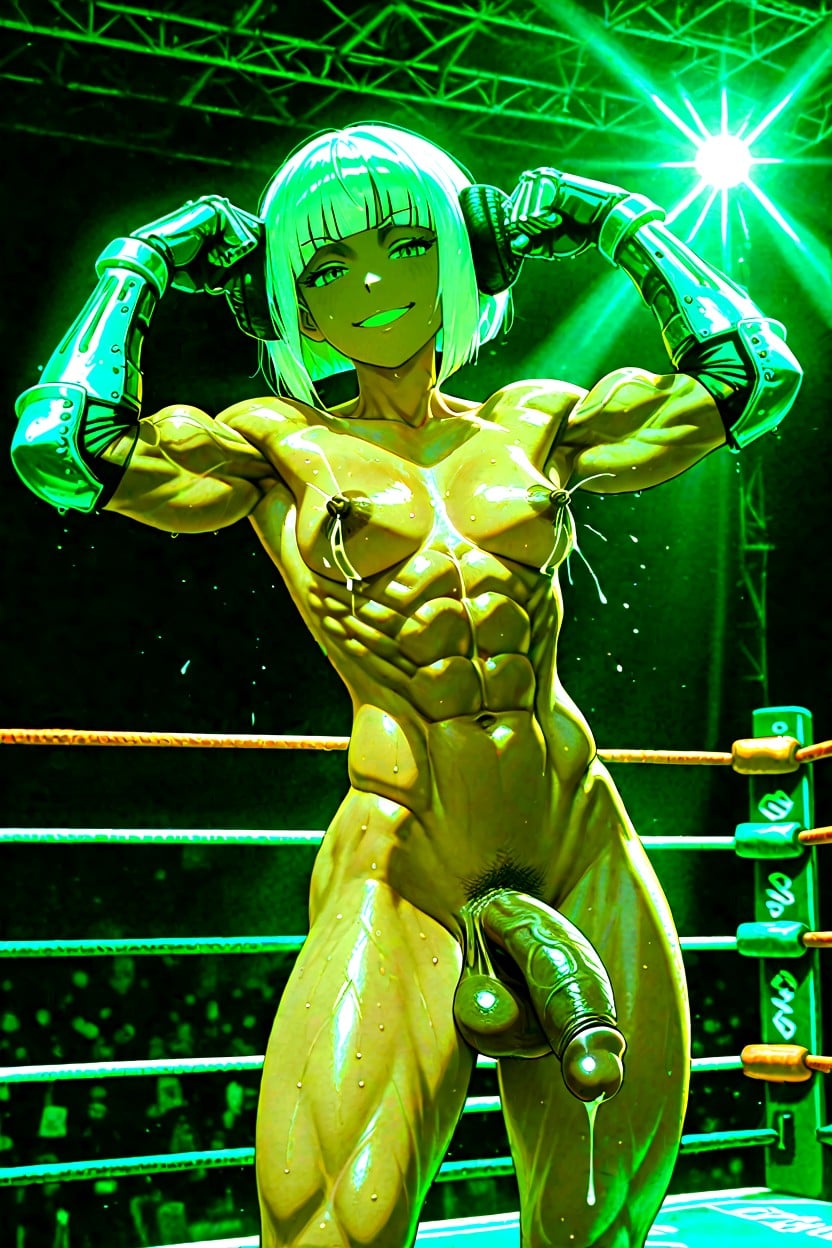 Big Areolas, Oiled Skin, Green Shemale AI Porn