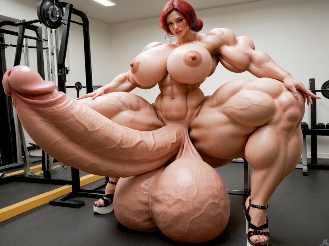 Penis The Size Of The Gym, Hyper Lips, Hyper Gigantic Penis Shemale AI Porn
