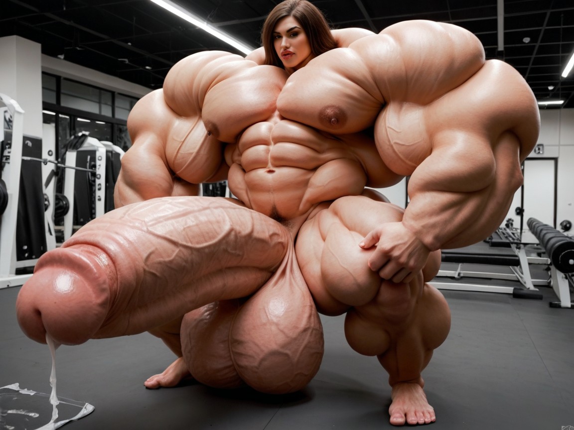Full Body View, Hyper Gigantic Muscle Growth, Hyper Gigantic Massive Balls Shemale AI Porn