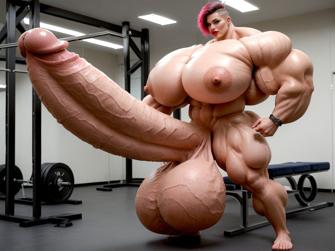 Penis The Size Of The Gym, Hyper Gigantic Biceps, Hyper Absurdly Oversized Gigantic Massive Muscle Shemale AI Porn