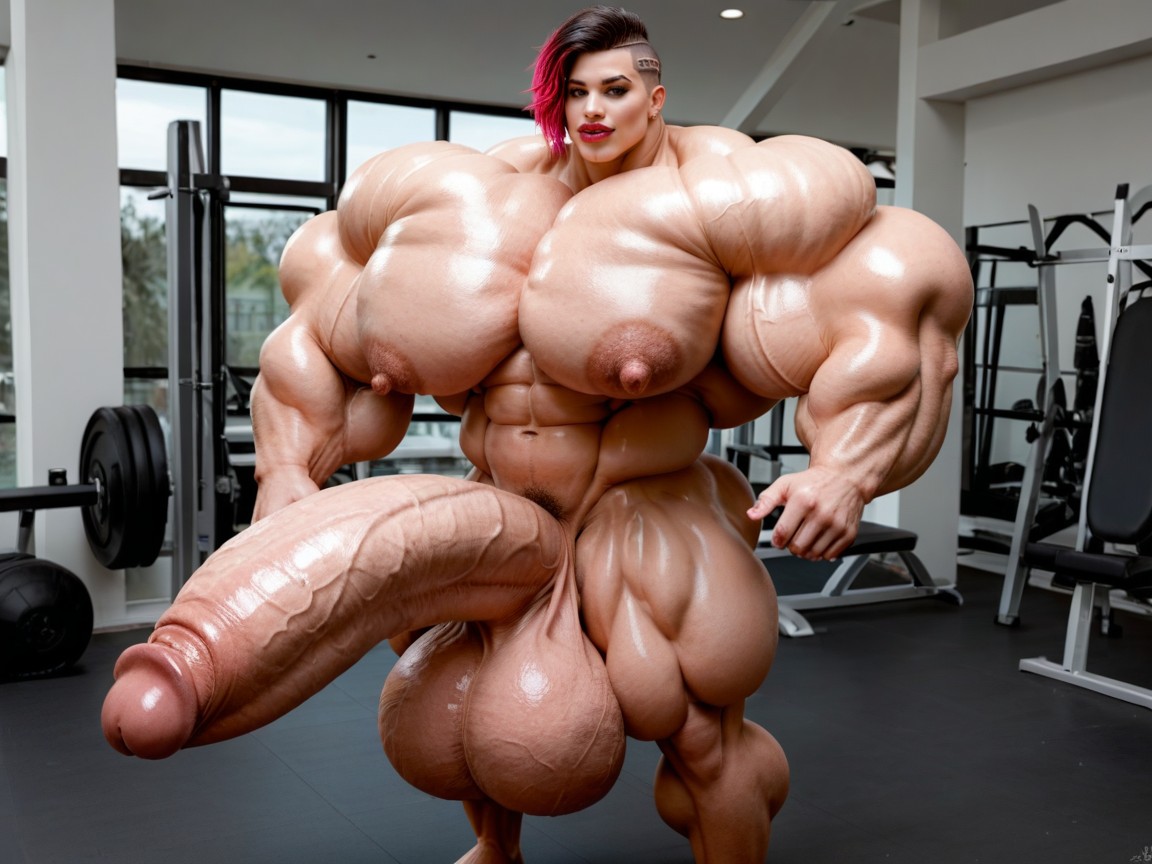 Extrêmement Musclé, Hyper Absurdly Oversized Penis, Hyper Bimbo Porno IA transsexuelle