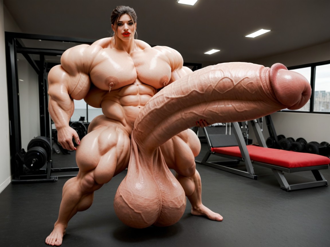 Hyper Swollen Bimbo Lips, Nude Hyper Futanari With Hyper Gigantic Penis, Hyper Gigantic Growing Shemale AI Porn