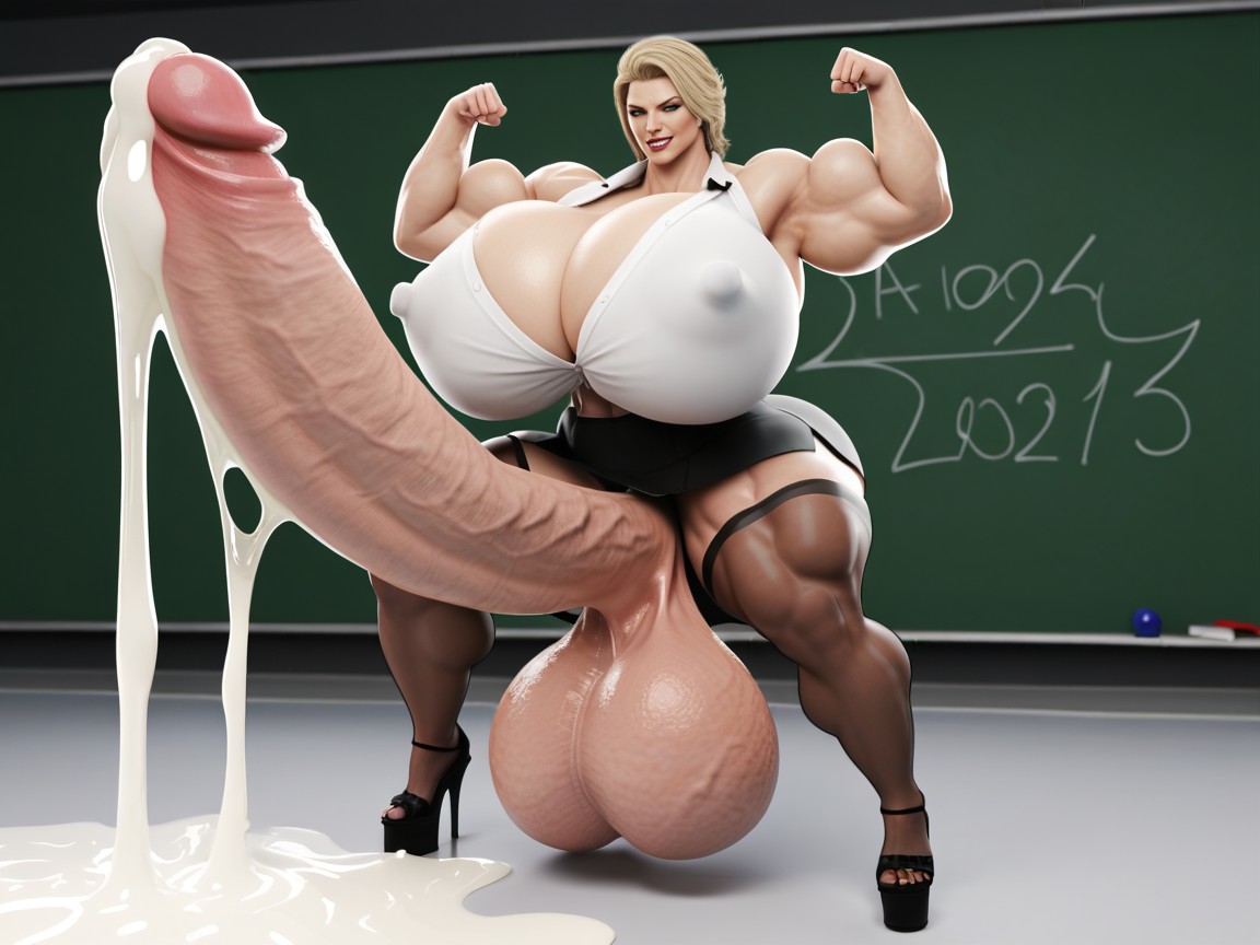Hyper Cock, Gigantic Testicles, Muscle Shoulders Shemale AI Porn
