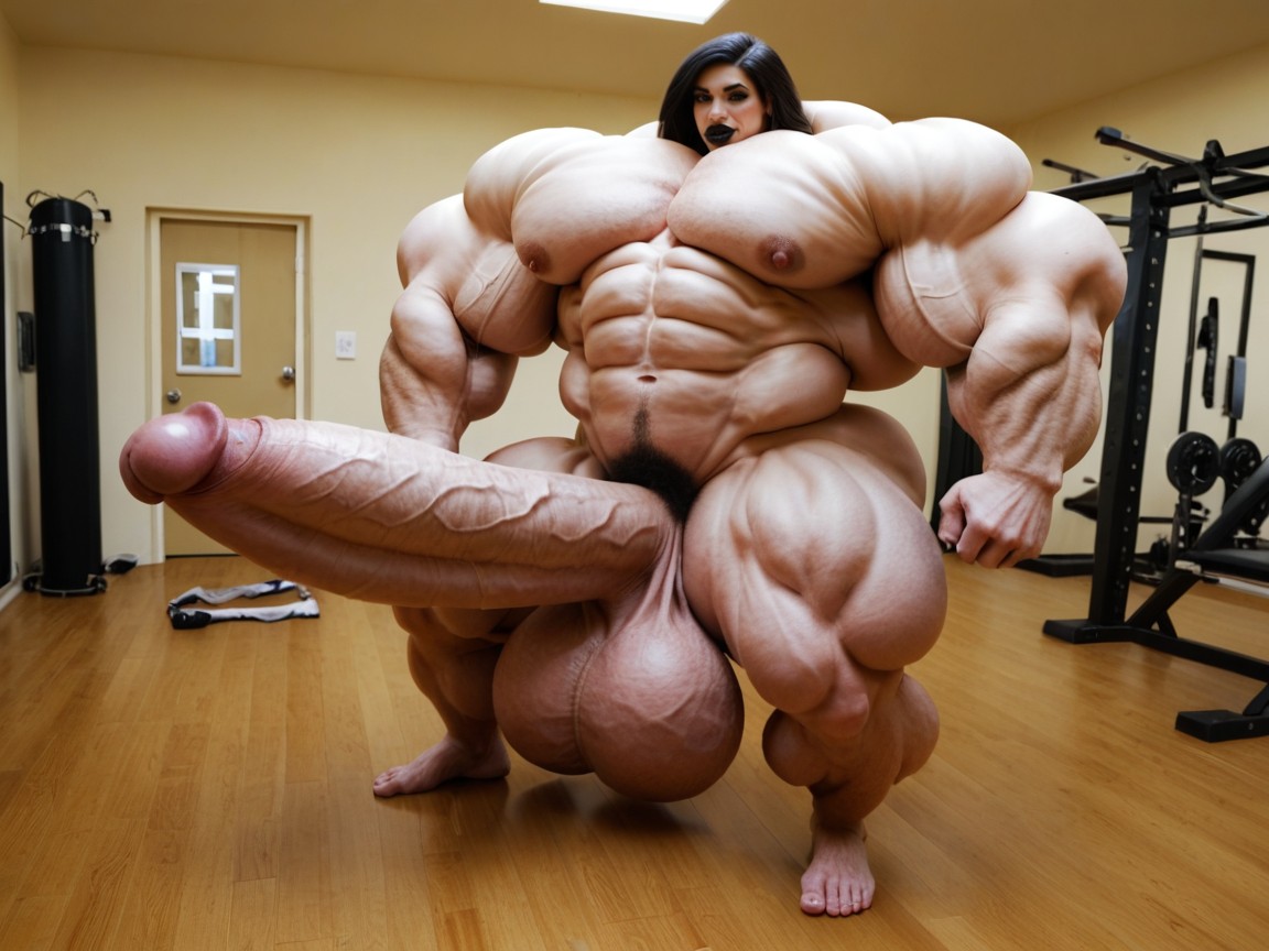 Full Body View, Balls Are Just Too Gigantic, Hyper Gigantic Penis Shemale AI Porn