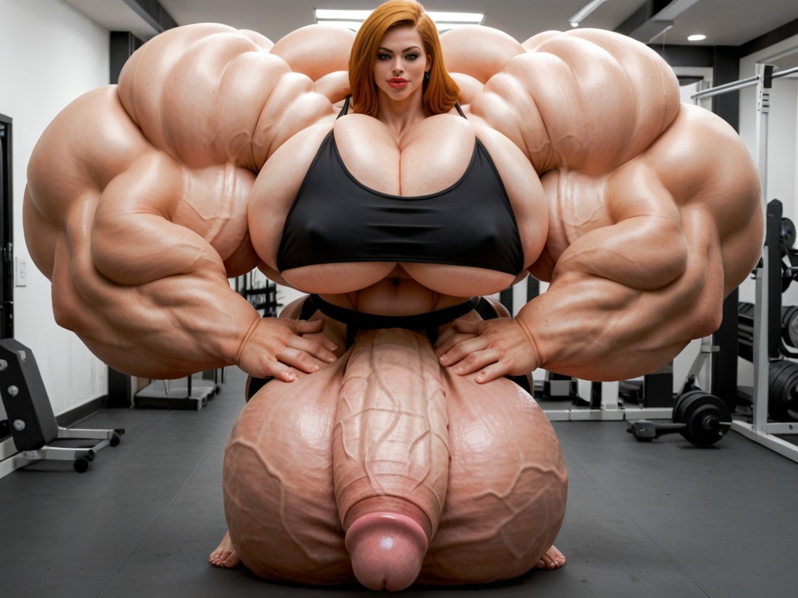 Naked, Hyper Swollen Bimbo Lips, Hyper Absurdly Gigantic Massive Muscle Shemale AI Porn