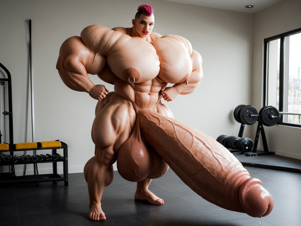 Hyper Gigantic Biceps, Balls Are Big Enough To Touch The Floor, Hyper Bimbo Shemale AI Porn