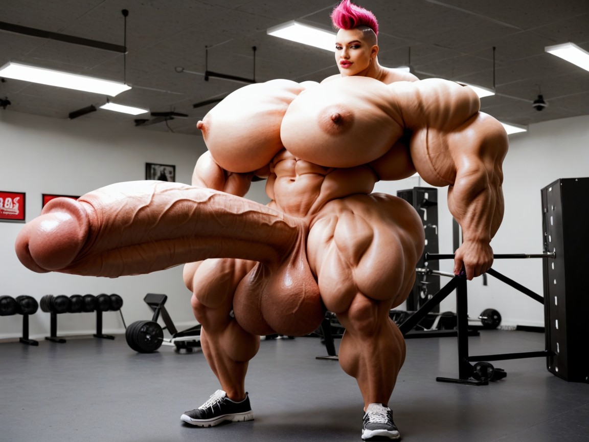 Hyper Absurdly Oversized Gigantic Girthy Penis, Hyper Gigantic Massive Balls, Nude Hyper Futanari With Hyper Gigantic Penis Shemale AI Porn