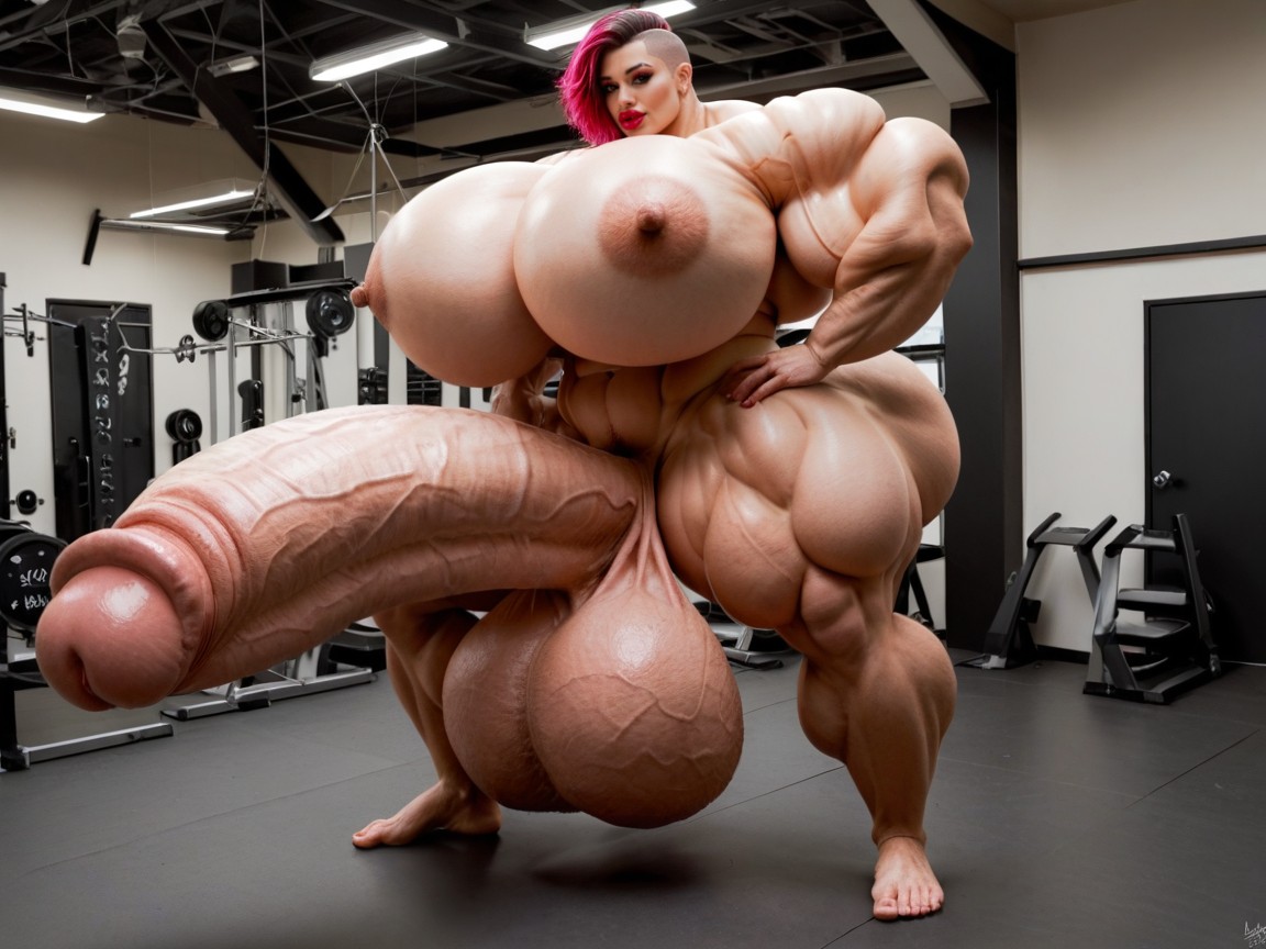 Hyper Gigantic Lips, Hyper Absurdly Oversized Muscle, Hyper Gigantic Muscle Hips Shemale AI Porn