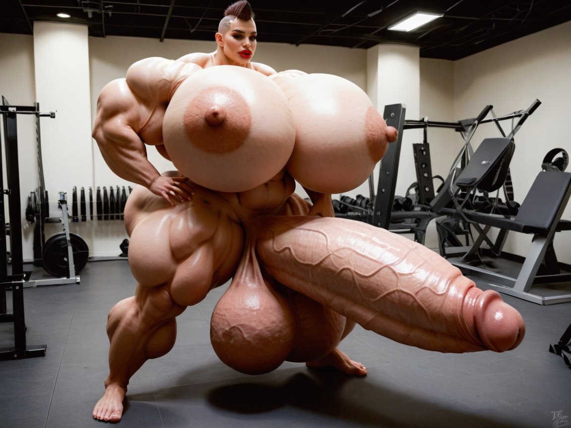Hyper Gigantic Biceps, Hyper Swollen Bimbo Lips, Hyper Absurdly Oversized Muscle Shemale AI Porn