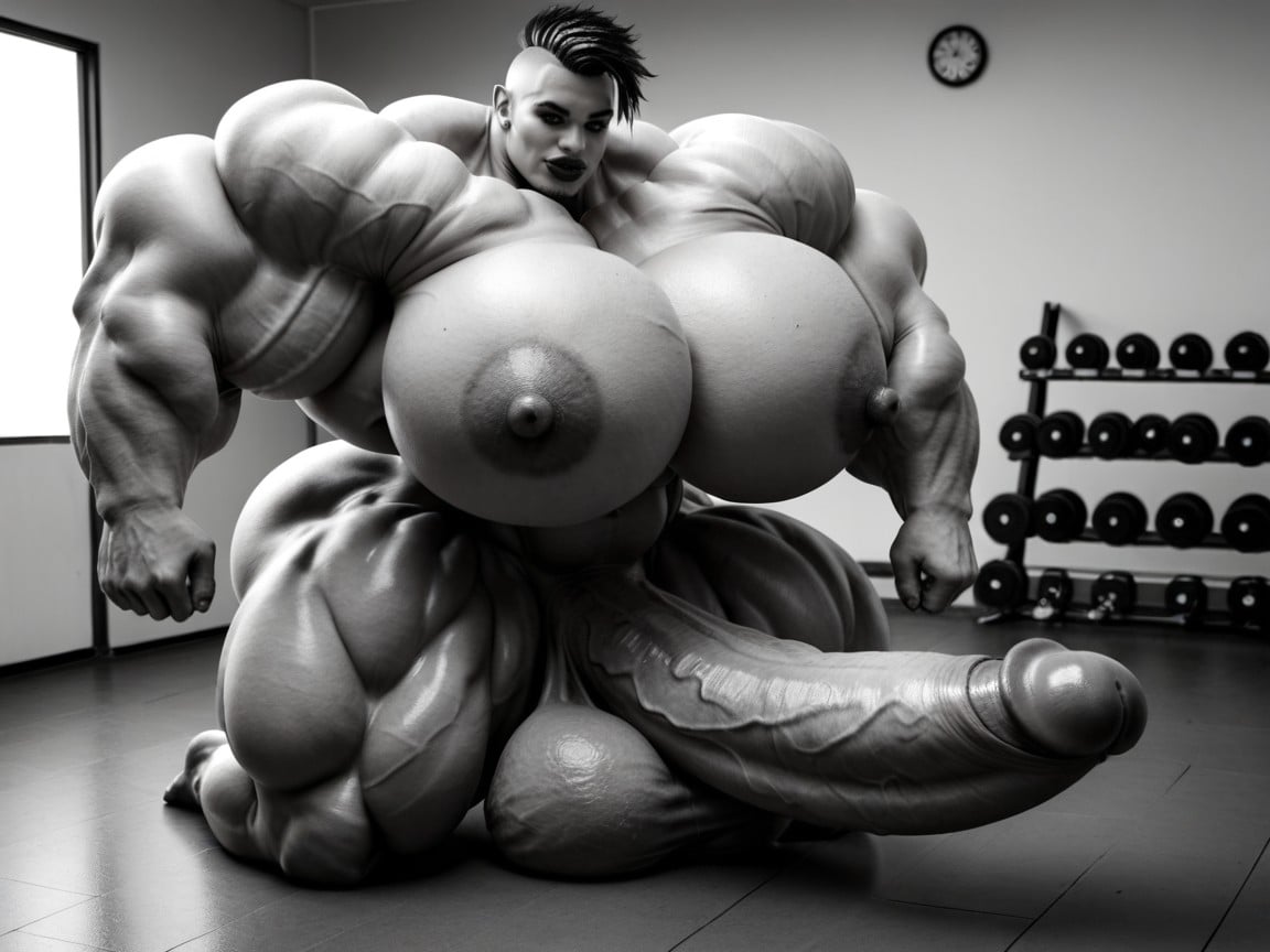 Hyper Gigantic Abs, Extremely Muscular, Hyper Gigantic Massive Penis Shemale AI Porn