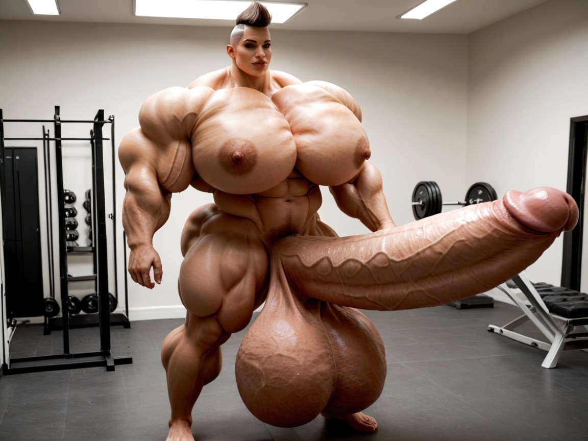 Balls Are Big Enough To Touch The Floor, Hyper Bimbo, Hyper Gigantic Massive Penis Shemale AI Porn