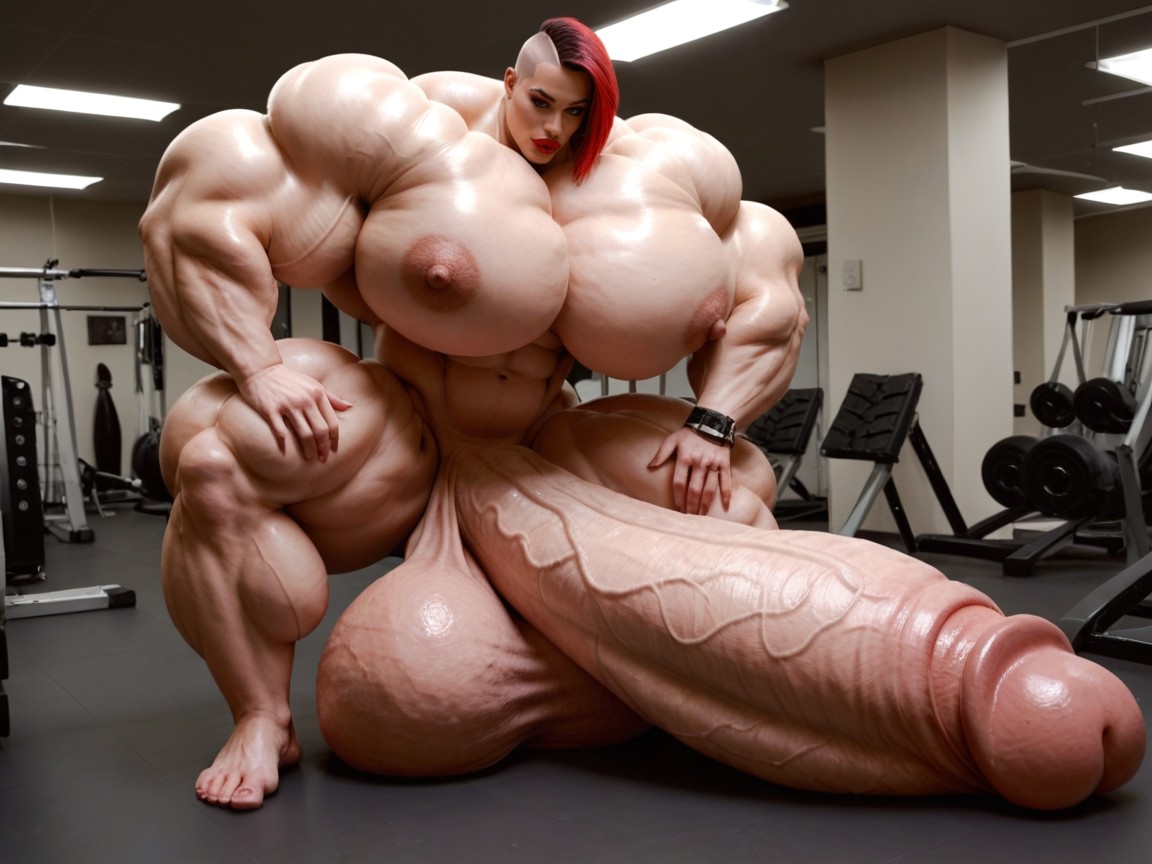 Cul Arrondi, Buzzcut Hair, Hyper Gigantic Muscle Hips Porno IA transsexuelle