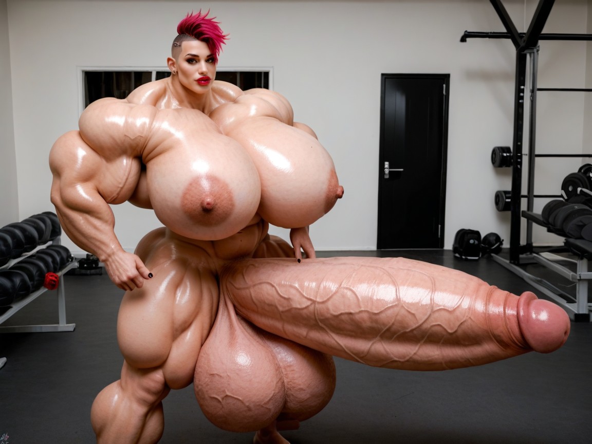 Penis Gigantic Then Torso, Hyper Gigantic Abs, Full Body View Porno IA transsexuelle