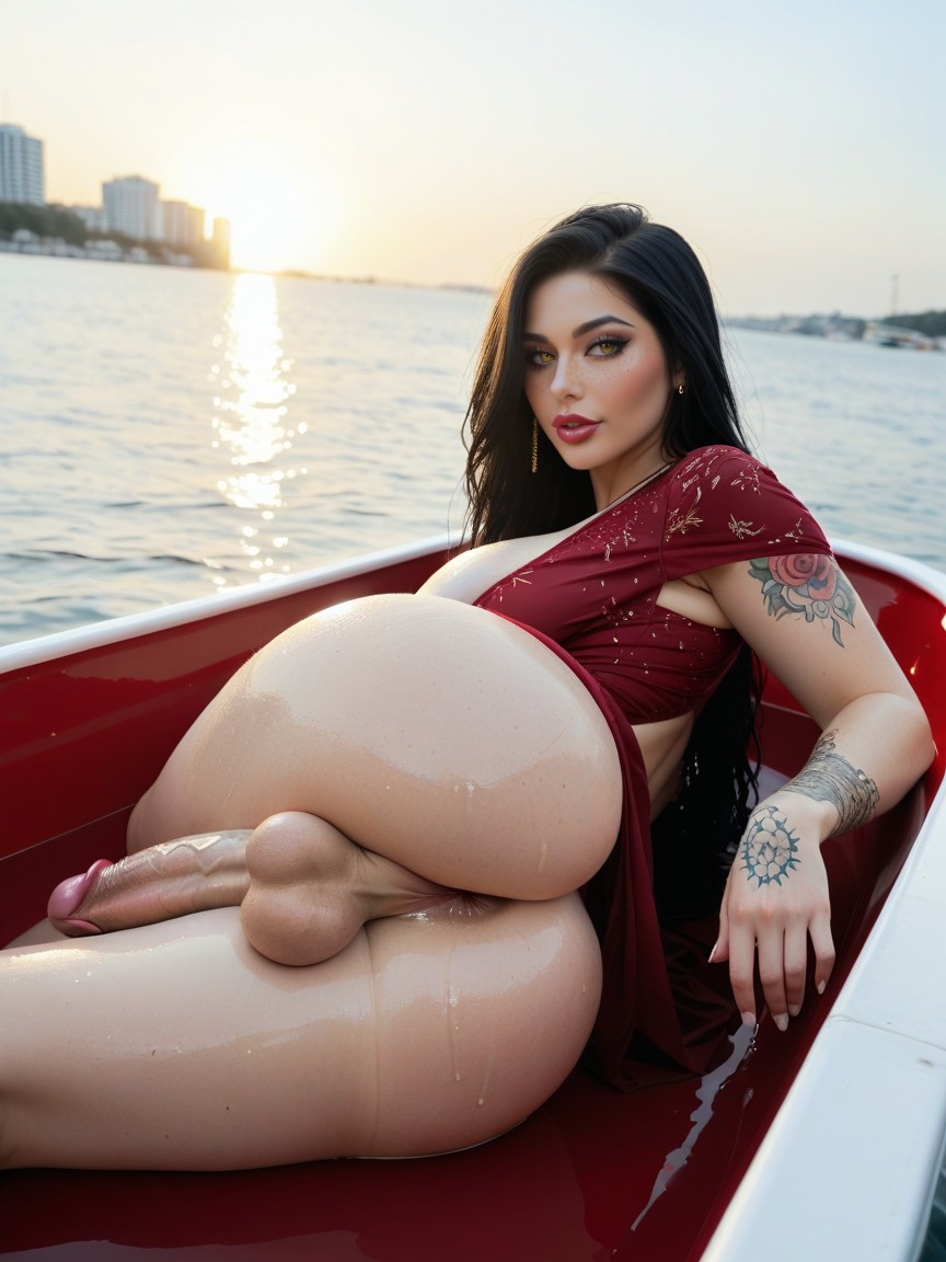 Visible Nipples, Gigantic Perfect Boobs, Massive Round Ass Shemale AI Porn