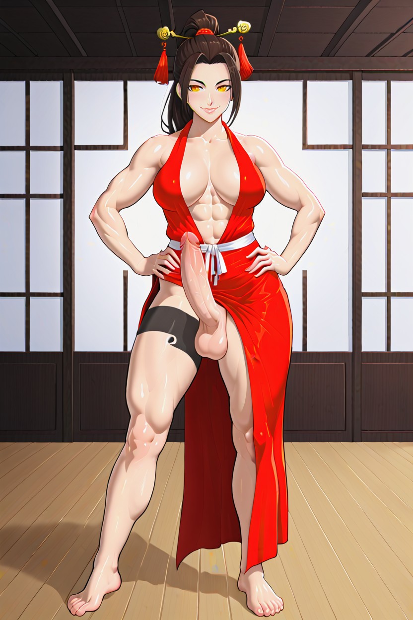 Half Naked, Athletic Body, Testicles Shemale AI Porn