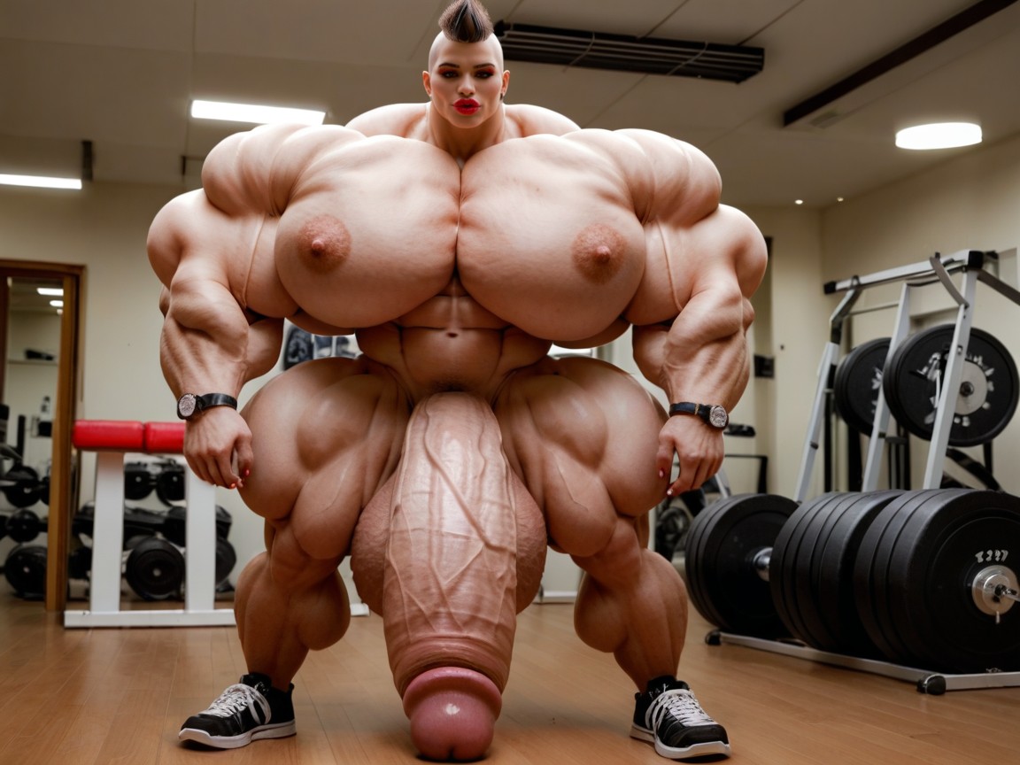 Penis Größer Als Der Körper, Hyper Absurdly Oversized Penis, Buzzcut Hair Transfrau KI-Porno