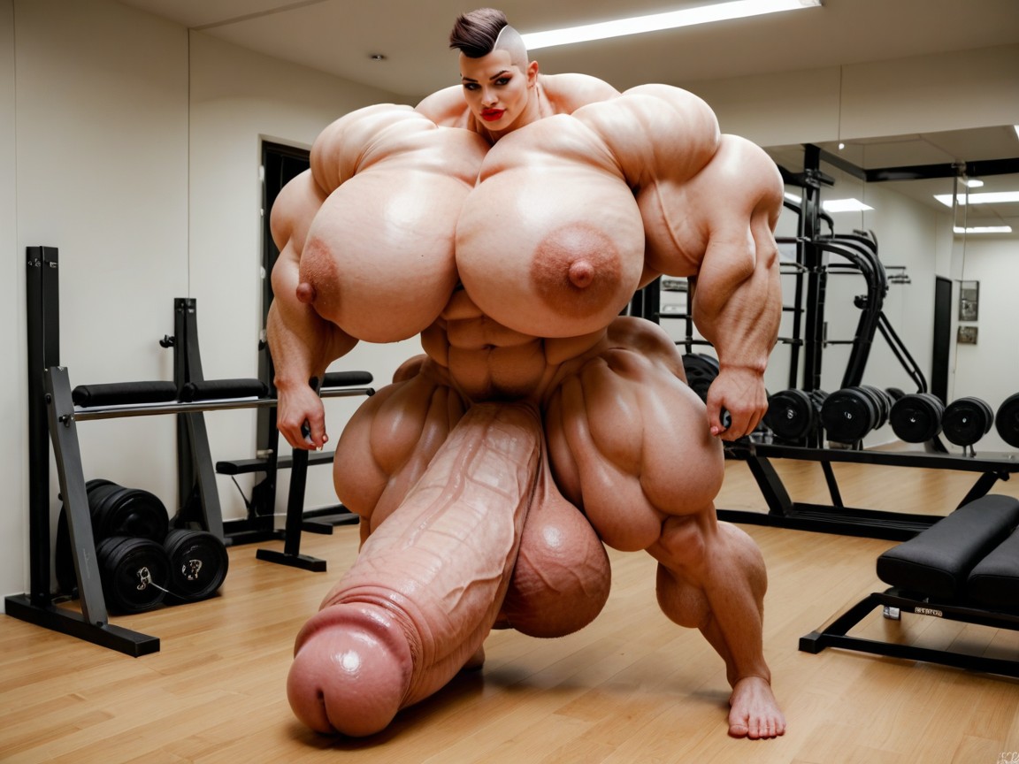 Hyper Gigantic Muscle Growth, Full Body View, Hyper Gigantic Massive Balls Shemale AI Porn