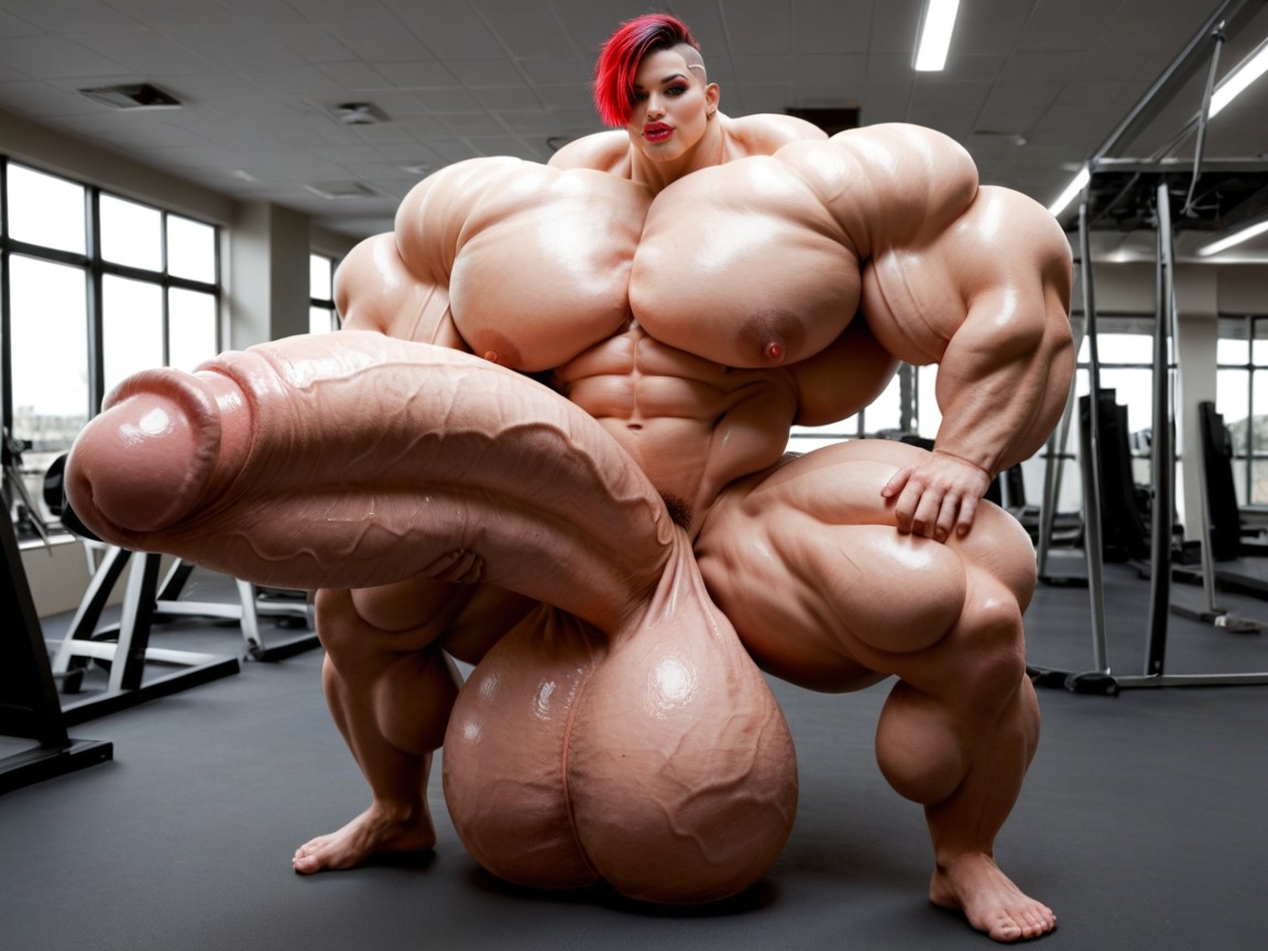 Hyper Absurdly Gigantic Massive Muscle, Ultra Detailed Face, Hyper Gigantic Massive Balls Shemale AI Porn