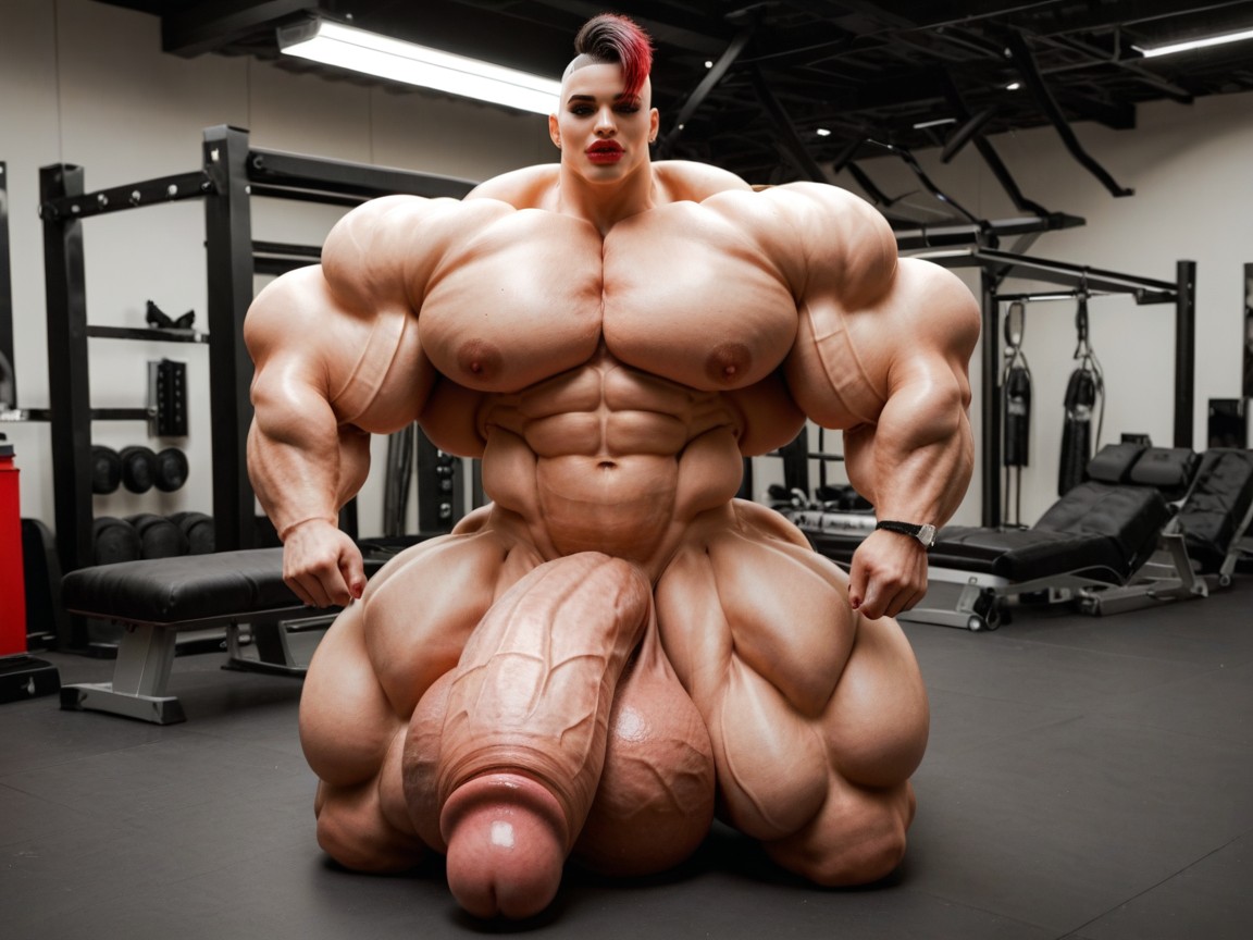 Hyper Gigantic Massive Penis, Extremadamente Musculoso, Buzzcut Hair Porno shemale IA